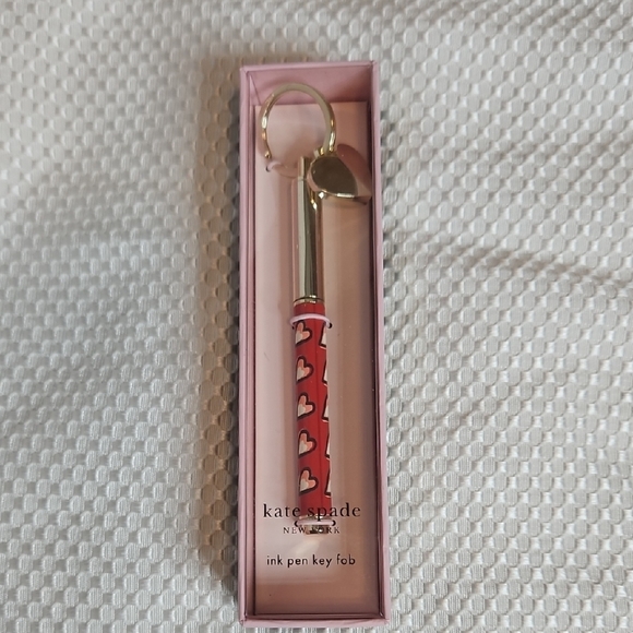 Kate Spade Red and White Heart Key Fob Pen - Picture 1 of 5